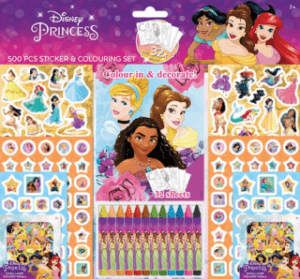 Samolepkový set s omalovánkami a voskovkami - Disney Princezny